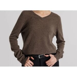Prive 100% Cashmere V Neck Soft  Sweater Womens size L Knit Pullover b5